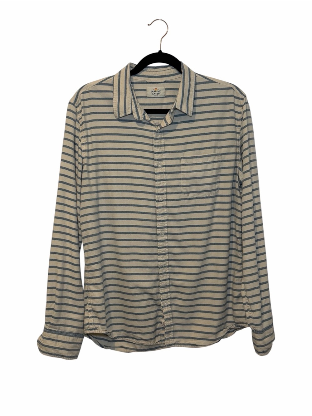 Marine Layer Men’s Long-Sleeve Striped Button-Down - Cream & Blue size medium